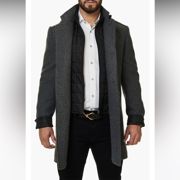 Tasso Elba Mens Full Zip Wool Blend Overcoat Brown - Picture 16 of 16